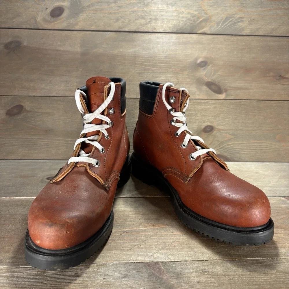 vintage red wing mens size 8 shoes brown leather oxblood soft toe work boots